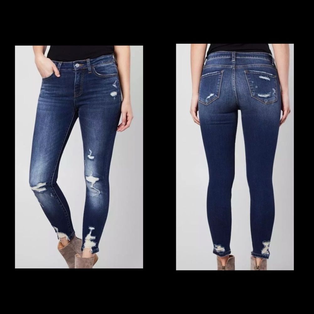 Bridge By Gly Dark Denim Mid Rise Raw Hem Ankle Skinny Jean